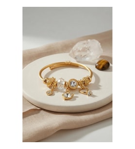 Mey İthalat® Swan Model Gold Renk Beyaz Charmlı Bileklik