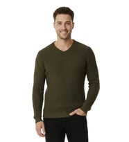 DeepSEA Haki Likralı V Yaka Dar Kesim Erkek Kazak Slim Fit Esnek Pamuk Karışımlı 2300341
