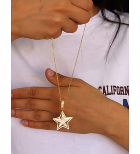 Zirkon Taşlı Yıldız Model Gold Kaplama 925 Ayar Gümüş Kadın Kolye 201024695
