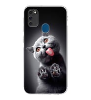 PrintiFy Samsung Galaxy M21 ile Uyumlu Kedi 2 Kamera Korumalı Şeffaf Kılıf