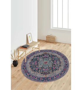 Dijital Baskılı Kaymaz Taban Yıkanabilir Yuvarlak Salon Halısı Koridor Halısı Paspas NDY-HT-753 (Mor)