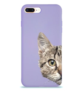 Apple iPhone 7 Plus Uyumlu Lansman Kılıf Catface Tasarımlı İçi Kadife Kapak-Lila (Şeffaf)