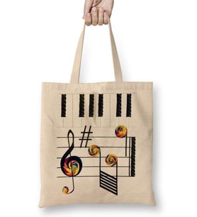 Piano Piyano Müzik Notaları Bez Çanta Uzun Saplı
