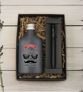 BK Gift Kişiye Özel İsimli Baba Temalı Antrasit Tasarım Cam Şişede Kolonya 200 ml & Siyah Metal Roller Kalem ve Hediye Kutusu-7, Babaya Hediye, Babalar Günü Hediyeleri, Hediyelik Baskılı Kolonya