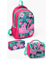 Coral High Kids Neon Mercan Su Yeşili Flamingo Desenli 3’lü Okul Çanta Seti SET0114377