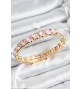 Pirinç Pembe Zirkon Taşlı Kare Model Gold Renk Lastikli Kadın Bileklik - TJ-BB7499