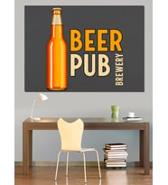 Bira Pub Şişe İllüstrasyonu Dekoratif Kanvas - Mdf Ahşap Tablo