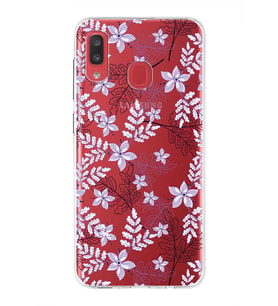 Samsung Galaxy A20 Uyumlu Kapak Floral Lila Tasarımlı Şeffaf Silikon Kılıf