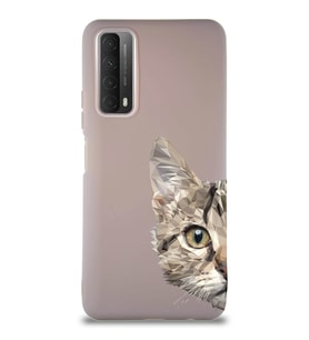 Huawei Y7A Soft Premier Kapak Catface Tasarımlı Silikon Kılıf - Pudra (Şeffaf)