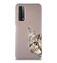 Huawei Y7A Soft Premier Kapak Catface Tasarımlı Silikon Kılıf - Pudra (Şeffaf)