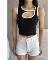Nare Pencere Detaylı Siyah Beyaz Crop Body (Siyah Beyaz)