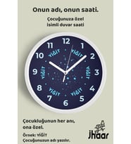 İsme Özel Soyut Yıldızlı Çocuk Odası Duvar Saati Orta Boy 30 cm Beyaz Camlı Sessiz