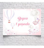 Pembe Balon Temalı Doğum Günü Afişi