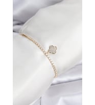 Yonca Model Zirkon Taşlı Gold Renk Asansörlü Su Yolu Bileklik - TJ-BB8244