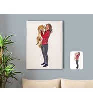 BK Gift Kişiye Özel Tam Boy Kız ve Kedi Karikatürlü Kanvas Tablo 50x70cm-1