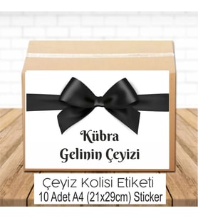Siyah Fiyonklu İsimli Çeyiz Etiketi A4 10 Adet Etiket