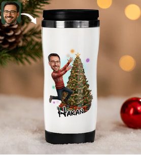 BK Gift Kişiye Özel Erkek Yılbaşı Karikatürlü Çelik Termos Bardak - 1, Yılbaşı Hediyesi, Yeni Yıl Hediyesi