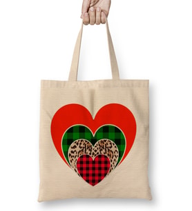 Love Hearts Leopard Print and Buffalo Plaid LOVE Valentines Day Love Bez Çanta Uzun Saplı