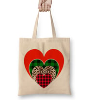 Love Hearts Leopard Print and Buffalo Plaid LOVE Valentines Day Love Bez Çanta Uzun Saplı