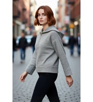 Kadın Oversize Fermuarlı Dik Yaka Triko Kazak Düşük Kol Uzun Kış Günleri İçin İdeal Model