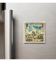 Azerbaycan Azerbaijan - Posta Pulu Temalı Ülke - Baskılı Buzdolap Magneti Kare - 9x9 cm