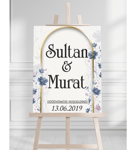 Söz Nişan Düğün İçin 50x70 Karşılama Panosu - Renkli Çiçek Tasarımlı 2
