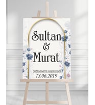 Söz Nişan Düğün İçin 50x70 Karşılama Panosu - Renkli Çiçek Tasarımlı 2
