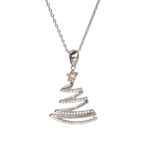 925 Ayar Gümüş Yılbaşı Ağacı Christmas Tasarım Yıldız Kadın Kolye (Silver)