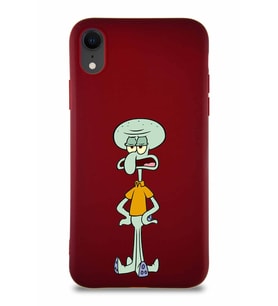 Apple iPhone XR Soft Premier Kapak Squidward Dokunaç Tasarımlı Silikon Kılıf - Mürdüm (Şeffaf)