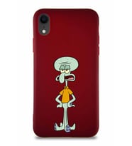 Apple iPhone XR Soft Premier Kapak Squidward Dokunaç Tasarımlı Silikon Kılıf - Mürdüm (Şeffaf)