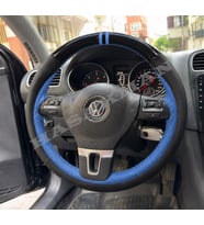 Vw Scirocco 3 Dikme Direksiyon Kılıfı Parlak Siyah Mavi Detaylı Mavi Çift Yüzük ve Dikiş 2008-2014
