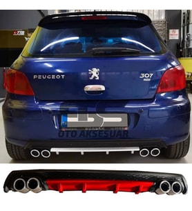 Peugeot 307 Difüzör Arka Tampon Eki 4 Egzoz Çıkışlı Kırmızı Lüx Tip