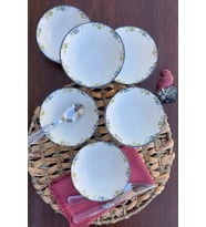 Pembe Çiçek Desenli 6 Kişilik 14 cm Porselen Çorba Kasesi Seti