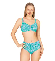 Endeep Kadın Balenli Destekli Şal Desen Yüksek Bel Bikini Takımı (Yeşil)