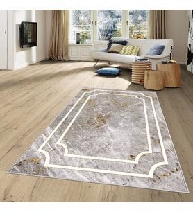 Kahverengi Gold Mermer Desenli Yıkanabilir Kaymaz Taban Leke Tutmaz Modern Salon Halısı ve Yolluk (Gri-Beyaz)