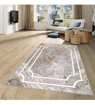 Kahverengi Gold Mermer Desenli Yıkanabilir Kaymaz Taban Leke Tutmaz Modern Salon Halısı ve Yolluk (Gri-Beyaz)