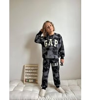 Cg Kids Şimşek Desen 3 Ip Süzüne Kumaş Siyah Gri Renk Erkek Çocuk Eşofman Takım Süper Kalite