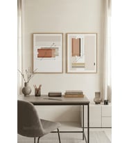 Minimalist Ofis Soyut Geometrik Detaylı 2’li Ahşap Çerçeveli Tablo Seti
