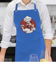 BK Gift Kişiye Özel Erkek Chef Karikatürlü Profesyonel Saks Mavi Mutfak Önlüğü, Aşçı Önlüğü, Şef Önlüğü, Arkadaşa Hediye-2