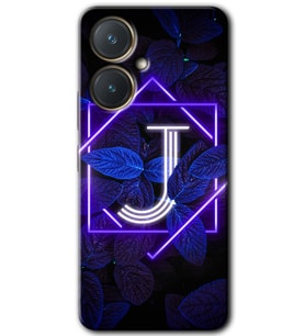 Vivo Y27 Kılıf HD Desen Baskılı Kılıf - Dark Neon Yaprak J Harfi
