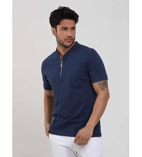 Dufy Lacivert Erkek Slim Fit Düz Bomber Yaka Tshirt - 105299