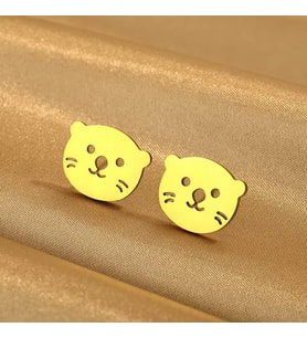 Kişiye Özel 925 Ayar Gümüş Sevimli Minimalist Su Samuru Küpe (Gold)