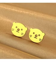Kişiye Özel 925 Ayar Gümüş Sevimli Minimalist Su Samuru Küpe (Gold)