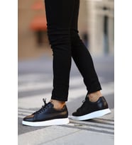 Shoetyle - Siyah Hakiki Deri Bağcıklı Erkek Sneaker 101-7039
