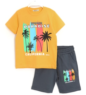 Summer Paradise Baskılı Erkek Çocuk Şort T-Shirt Takım 7-15 Yaş Sarı