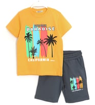 Summer Paradise Baskılı Erkek Çocuk Şort T-Shirt Takım 7-15 Yaş Sarı