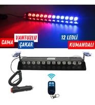 S12 Kumandalı Cam İçi Vantuzlu Polis Çakar Lamba İkaz 12 Ledli Kablosuz Kırmızı Mavi Çakmaklık Giriş