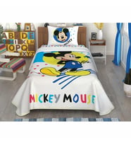 Taç Lisanslı Disney Mickey Colour % 100 Pamuk Tek Kişilik Pike Takımı 100x200 cm Çarşaflı