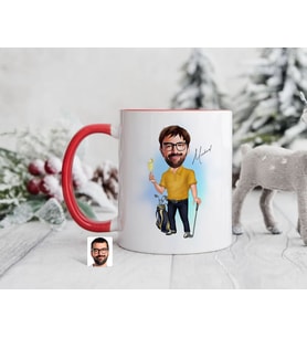 Bk Gift Kişiye Özel Golf Oyuncusu Karikatürlü Kırmızı Kupa Bardak-4, Sevgiliye Hediye, Arkadaşa Hediye