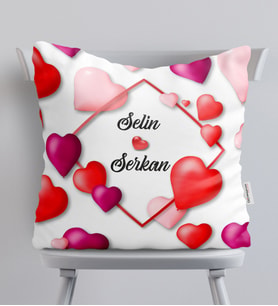 BK Gift Kişiye Özel İsimli Kalp Desenli Beyaz Yastık-1